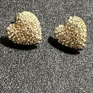 86.  Screw Back Silver Tone Rhinestone Heart Earrings